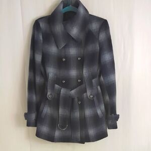 Vintage Miss Sixty Plaid Double-Breasted Blue and White Coat Size Medium 1990's